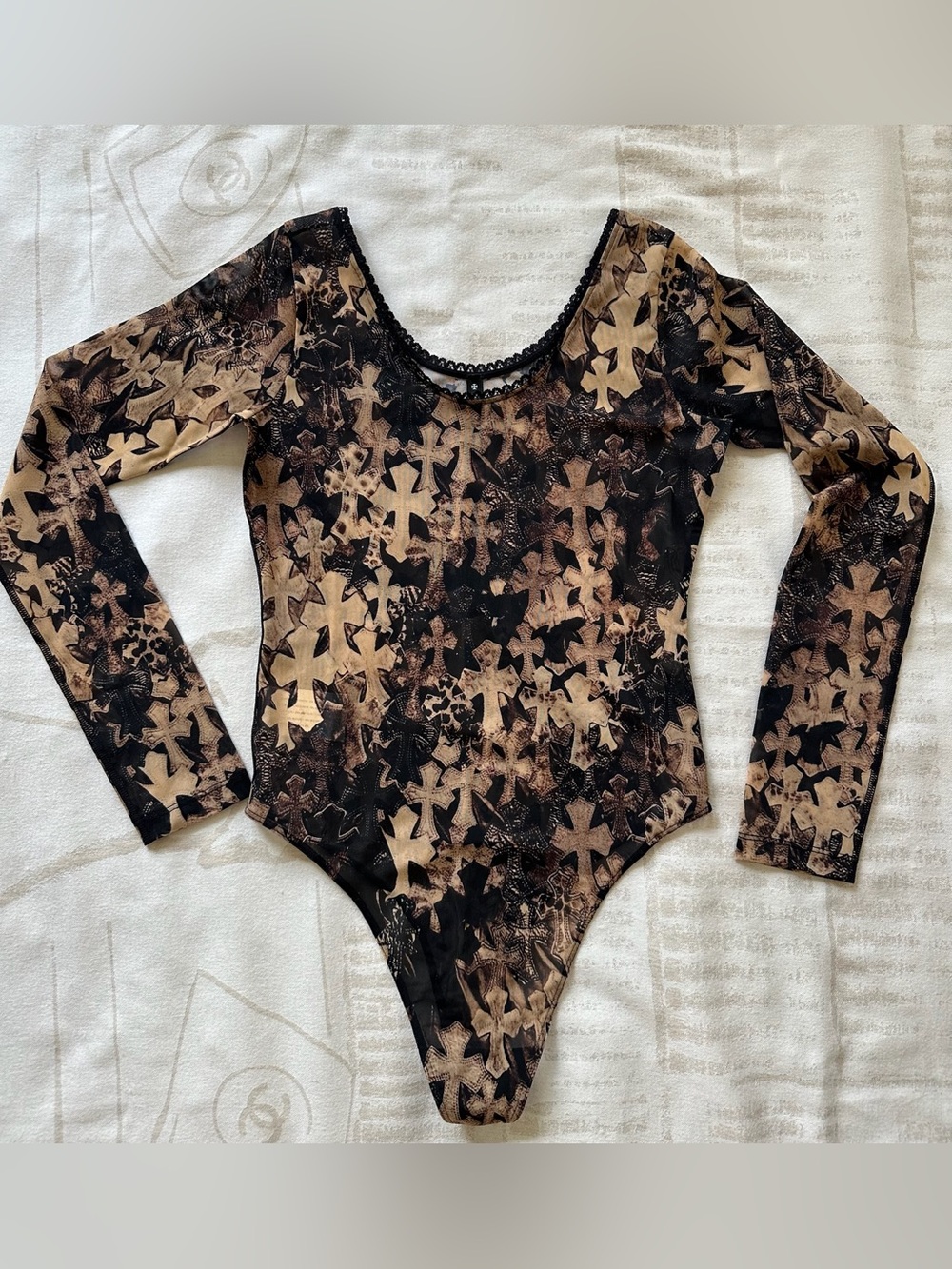 chrome hearts sheer mesh bodysuit top size small